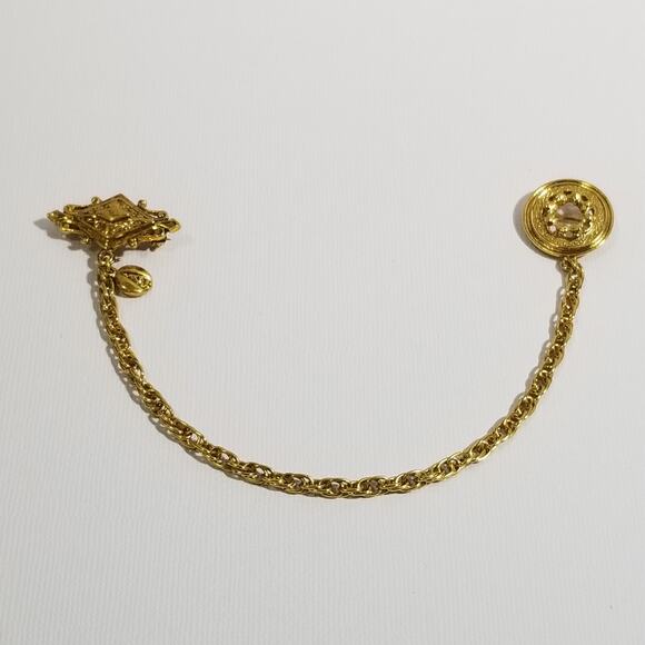 Art vintage gold tone sweater chain clip 7"  1.2013 - Picture 1 of 11